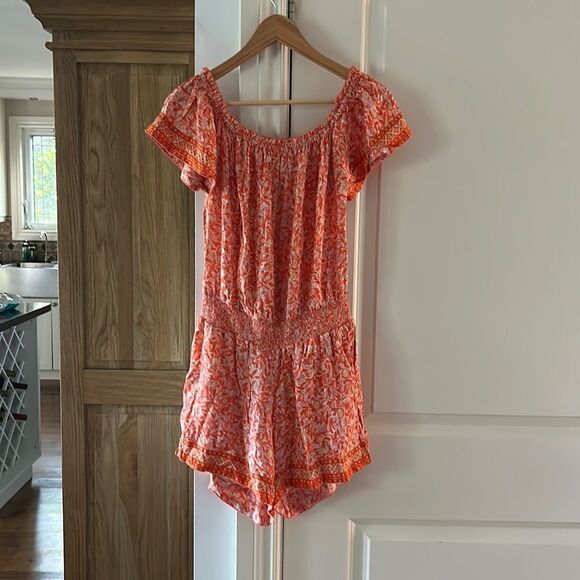 Poupette St Barth small off shoulder Camilla romper orange floral - Picture 3 of 14
